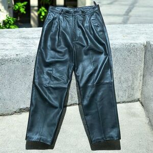 Michael Hoban Vintage Straight Leg Genuine Leather Black Pants Mens Size 36 x 30